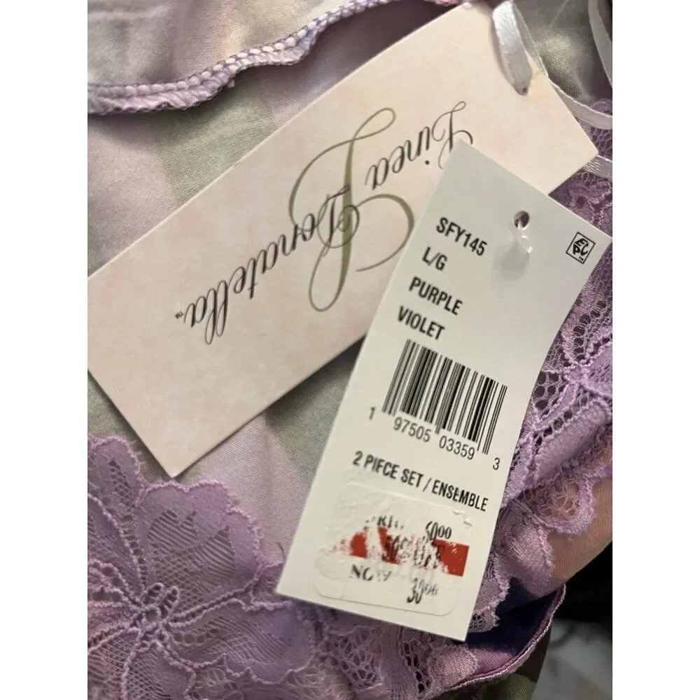 Womens Large XL Cami Top and Cropped Pajama Pants Set 2 Piece NWT Purple Floral - Picture 8 of 8